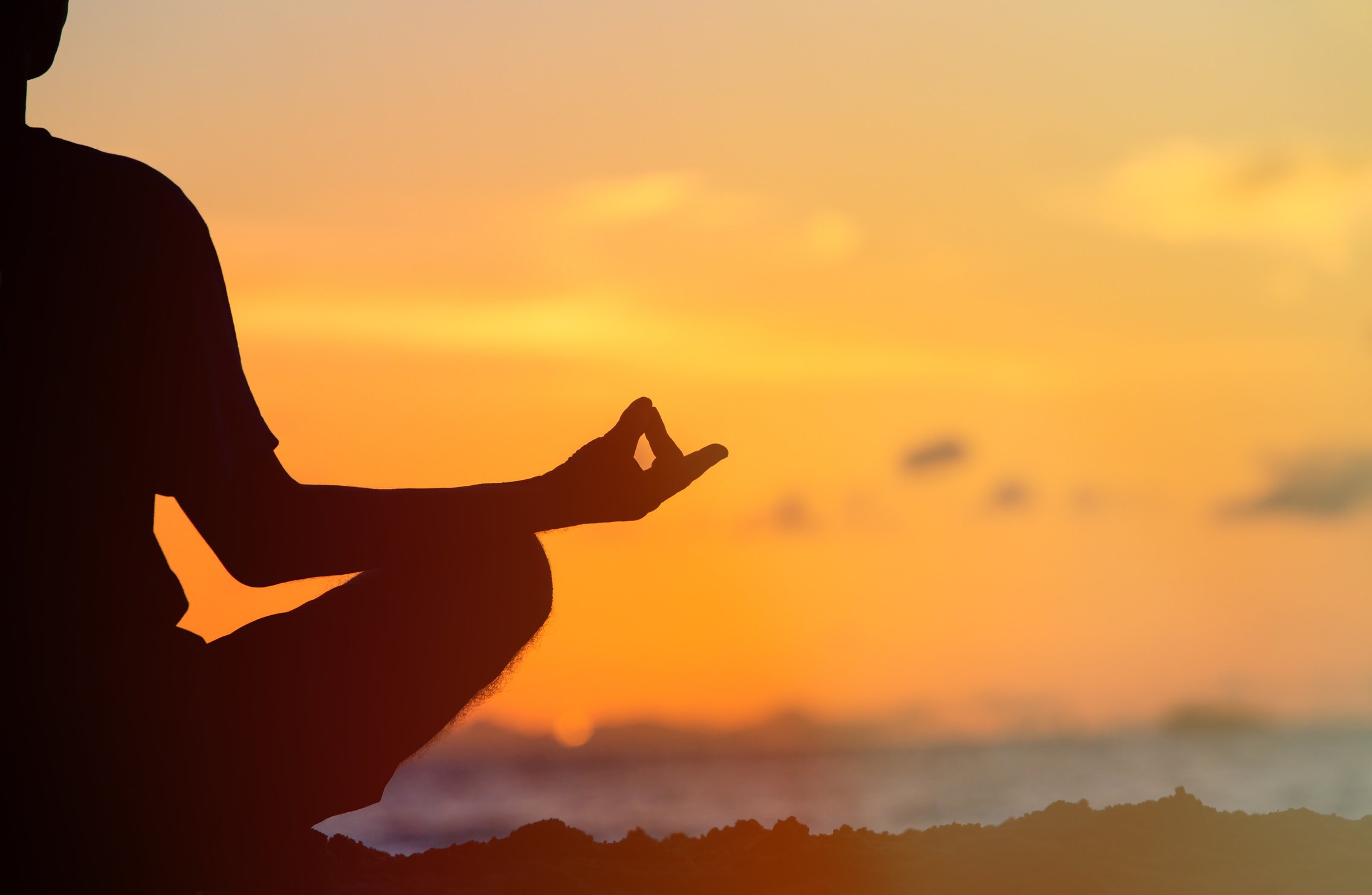 serenity and yoga practicing at sunset